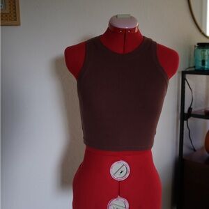 Brown Sleeveless Ribbed Crop Top